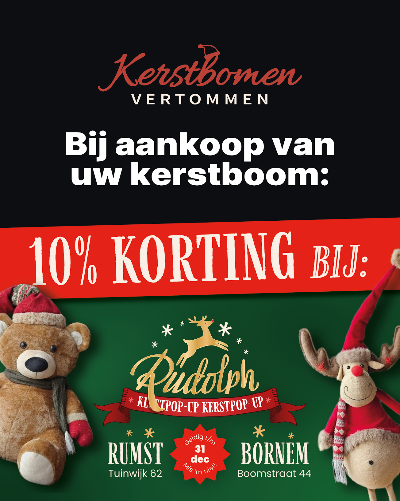 Foto van de Rudolph x Kerstbomen Vertommen promotie flyer